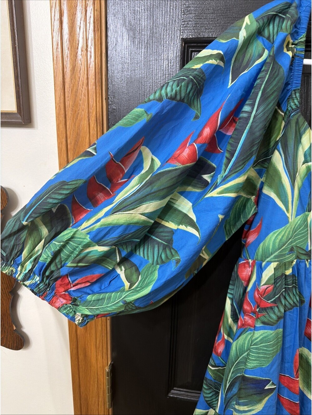 FARM RIO Dream Garden Midi Dress Women Sz M Blue Floral Tropical On/Off Shoulde - Picture 3 of 11